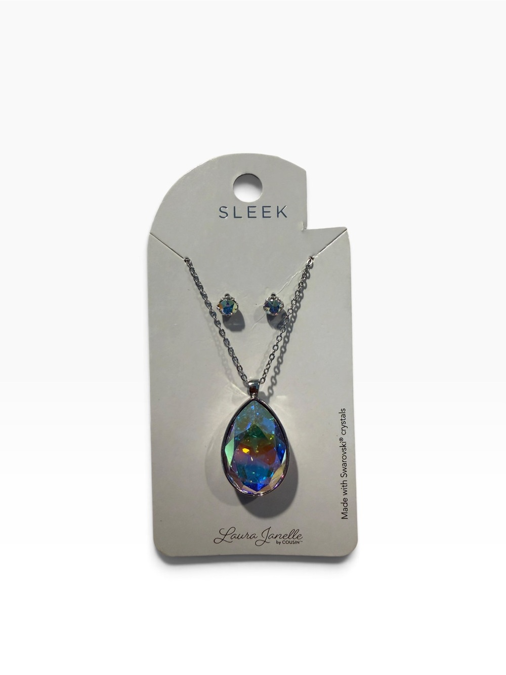 Sleek Laura Janelle Iridescent Teardrop Necklace & Studs - Blue/Green
